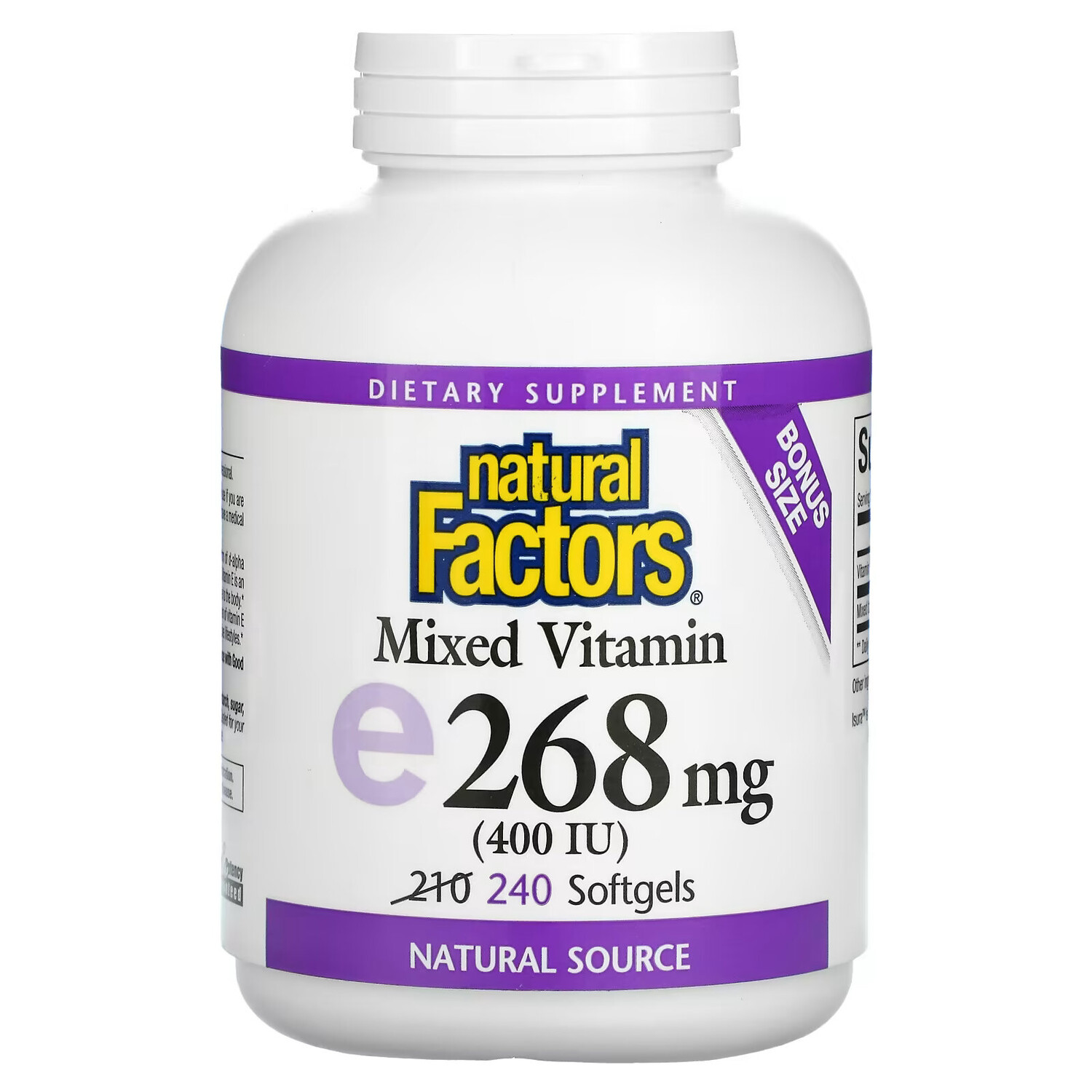 

Natural Factors, Витамин Е, 400 МЕ, 240 мягких желатиновых капсул