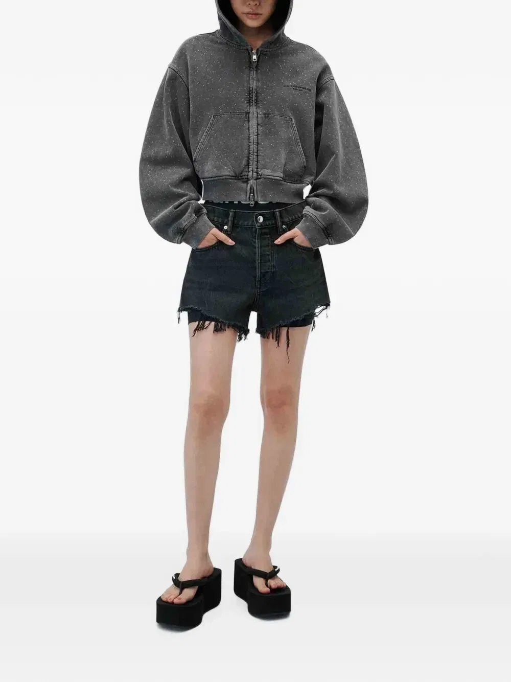 Толстовка на молнии со стразами Alexander Wang, серый — фото 2