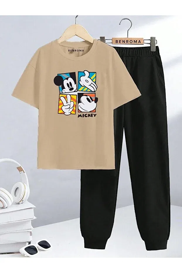 Детский комплект спортивного костюма для девочек с принтом Character Printed Benroma, Beige