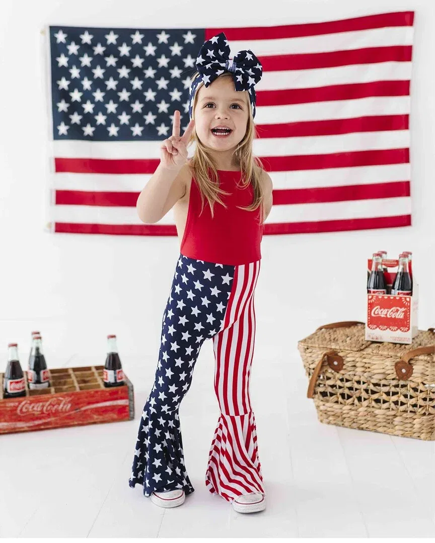 Детский боди-комбинезон с открытой спинкой Stars & Stripes Bums & Roses, мультиколор — фото 2