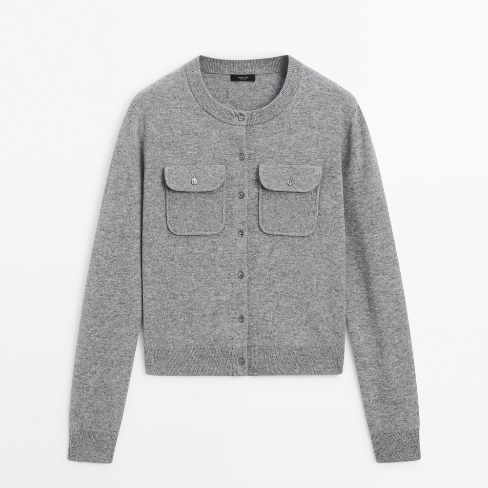 

Кардиган Massimo Dutti Wool Blend Knit With Pockets, серый