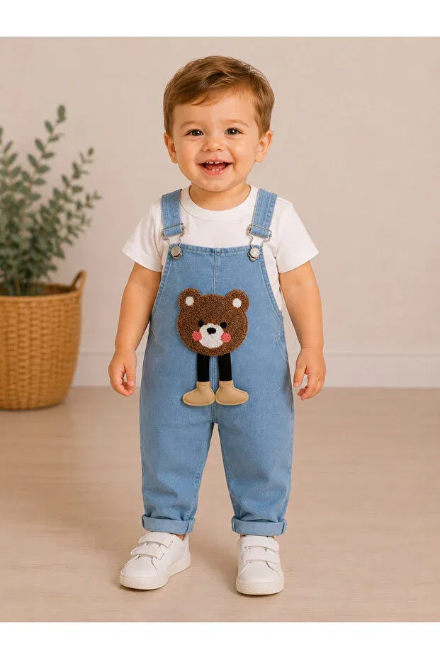 Детский комбинезон для девочек хлопковый комплект Bear embroidered Baby Buu, White