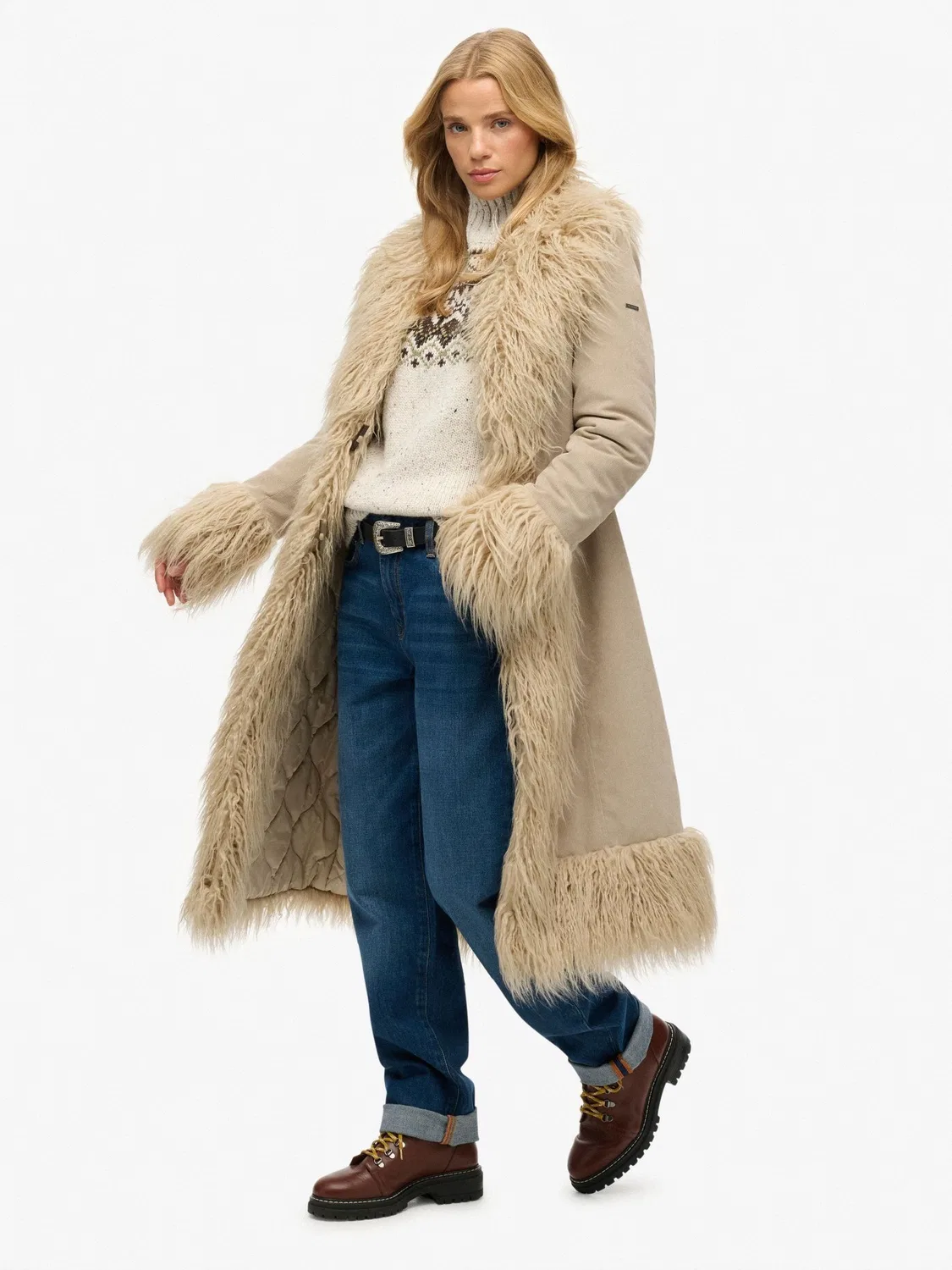 Пальто Long Afghan Superdry, кремовый — фото 2