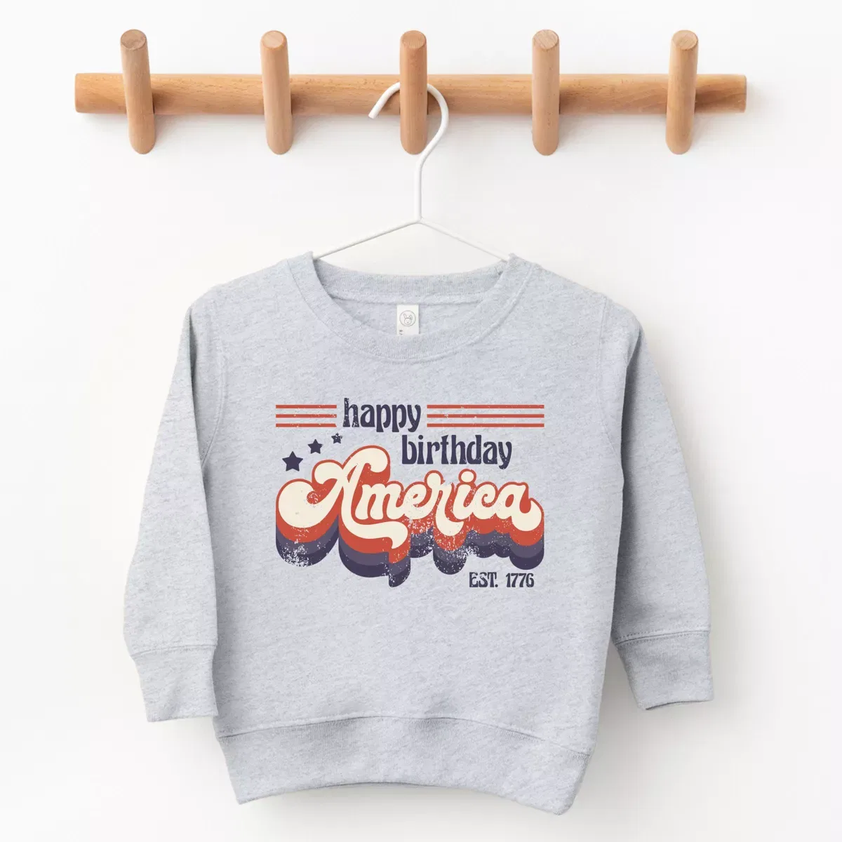 Детский свитшот с принтом Happy Birthday America Retro The Juniper Shop, Heather Grey