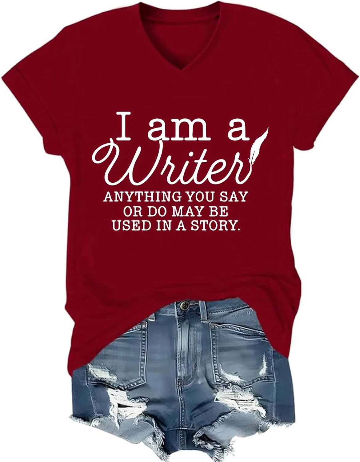 Женская футболка с V-образным вырезом I Am a Writer, Claret