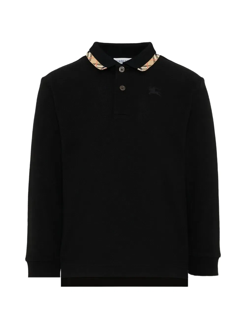 Поло с длинным рукавом и клетчатой окантовкой Burberry Kids, черный