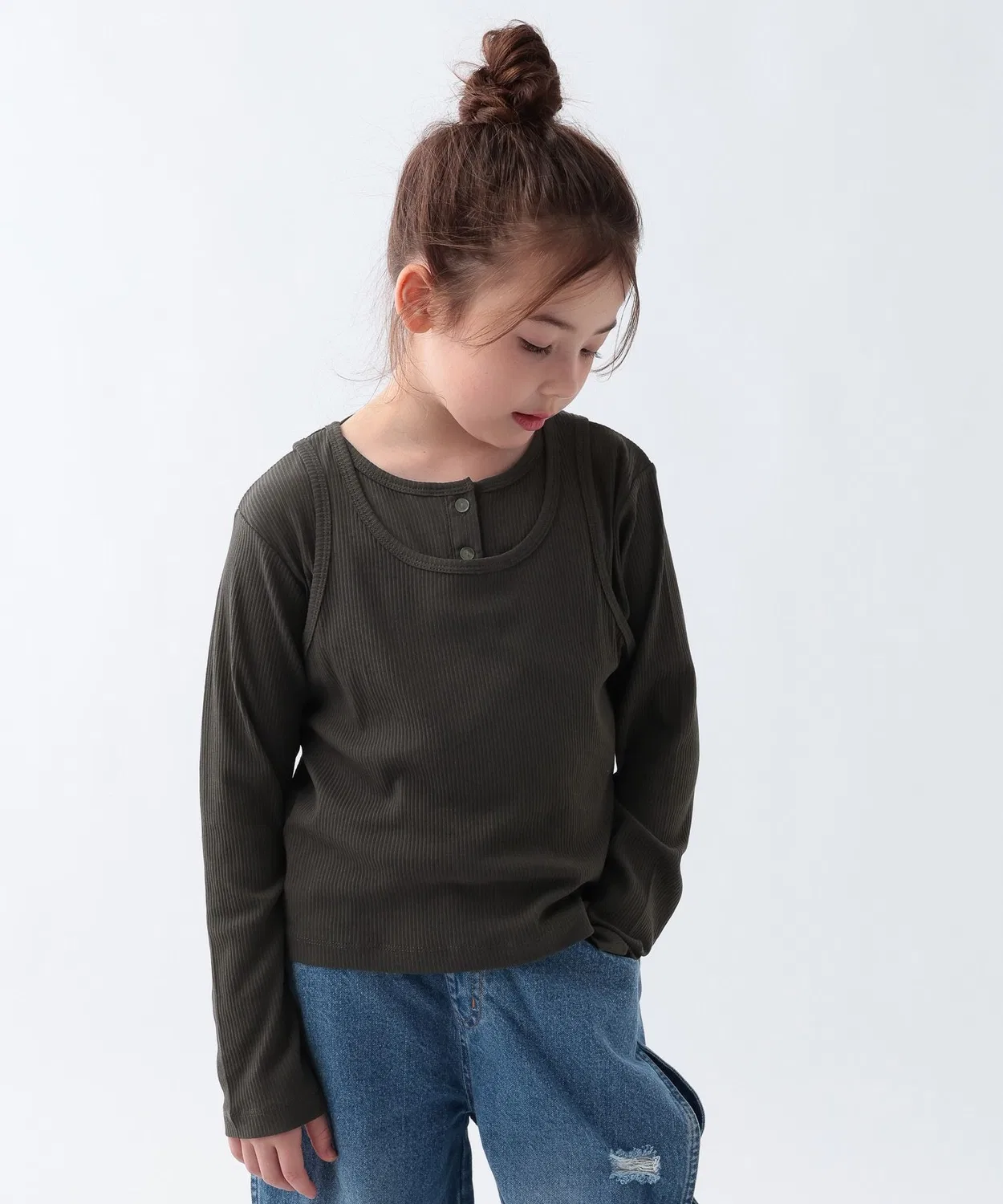 Детский комплект из футболки с длинным рукавоми топа Henry Neck BAYFLOW, Charcoal