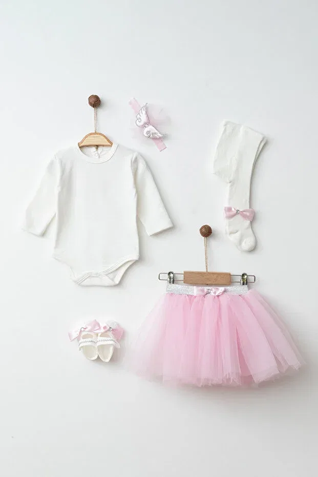 Детский для девочек комплект одежды с принтом Angel Winged Tutu Skirt Mevlüt Set Yukobaby Bebeğiniz Için En Doğalı, Pink