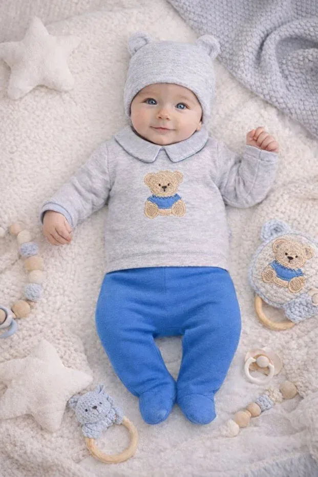 Детский комплект для новорожденных с принтом Gentle Teddy Nonna Baby, Dark Blue