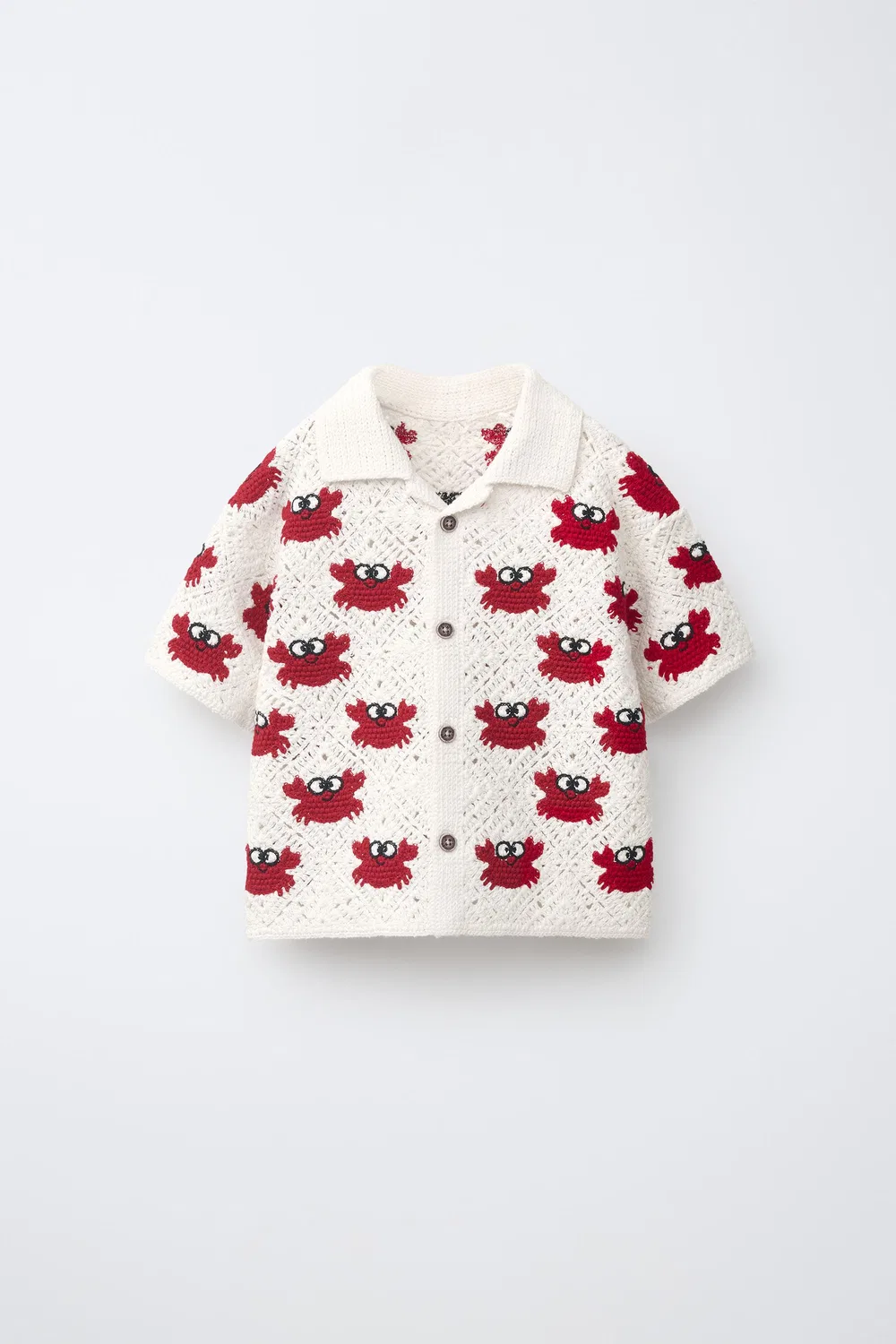 Вязаная крючком футболка с изображением краба ZARA, White/Red
