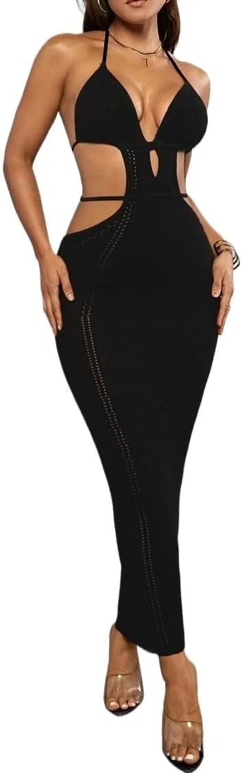 Женское облегающее платье макси с вырезами Halter, Black