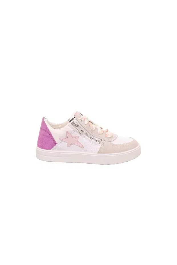 Детские кроссовки для девочек на молнии и шнуровке Superfit, White And Pink Suede Leather