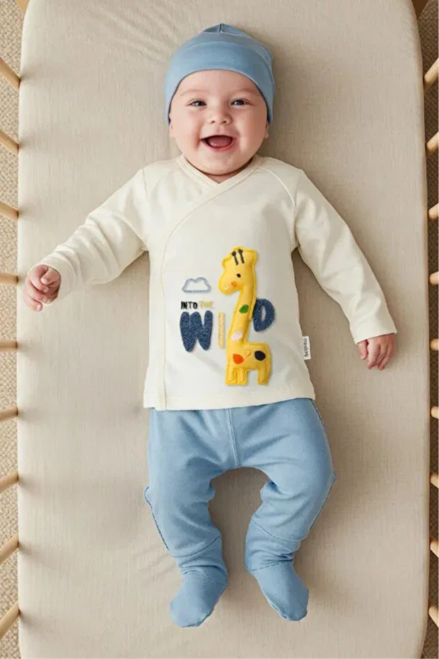 Детский комбинезон для мальчиков с принтом Bamoola For Babies, Blue Giraffe — фото 3