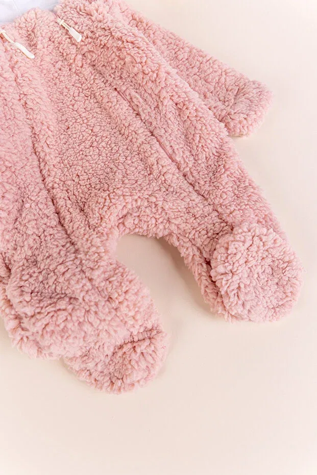 Детский комбинезон из плюша с капюшоном Babymod, Dried Rose — фото 4