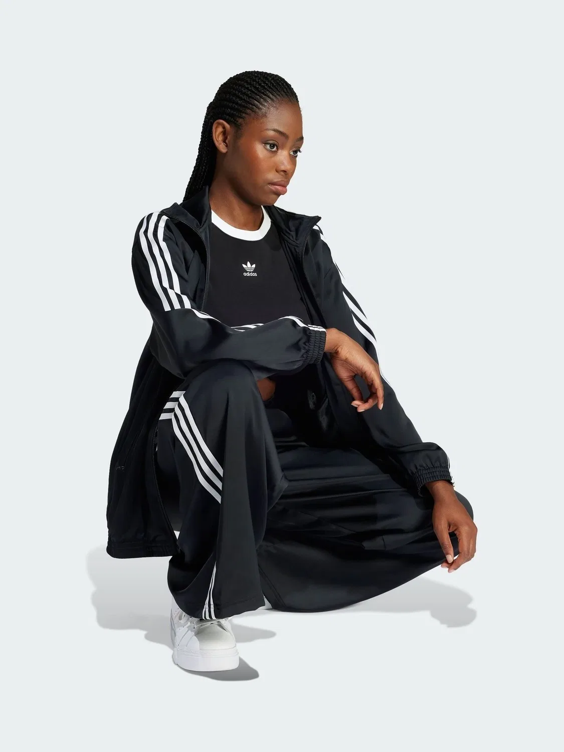 Широкие трикотажные брюки Adicolor Satin, adidas Originals, черный