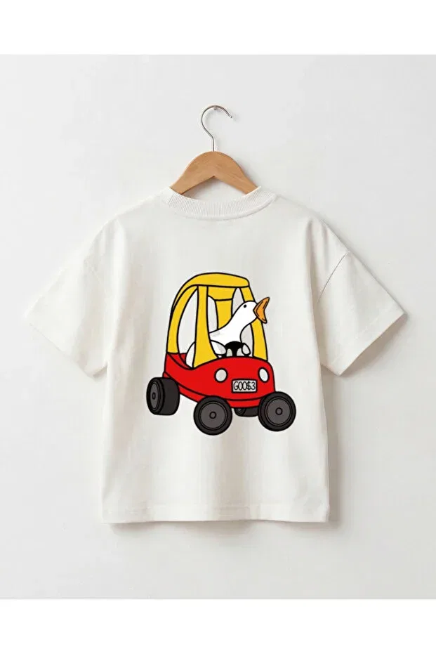 Детская футболка оверсайз с принтом Duck Cart Babytex, Ecru