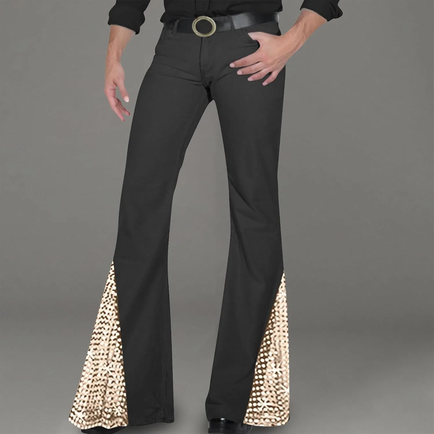 Мужские брюки-клеш с блестками, модель Sparkling Sequin 70s Disco, хаки — фото 3