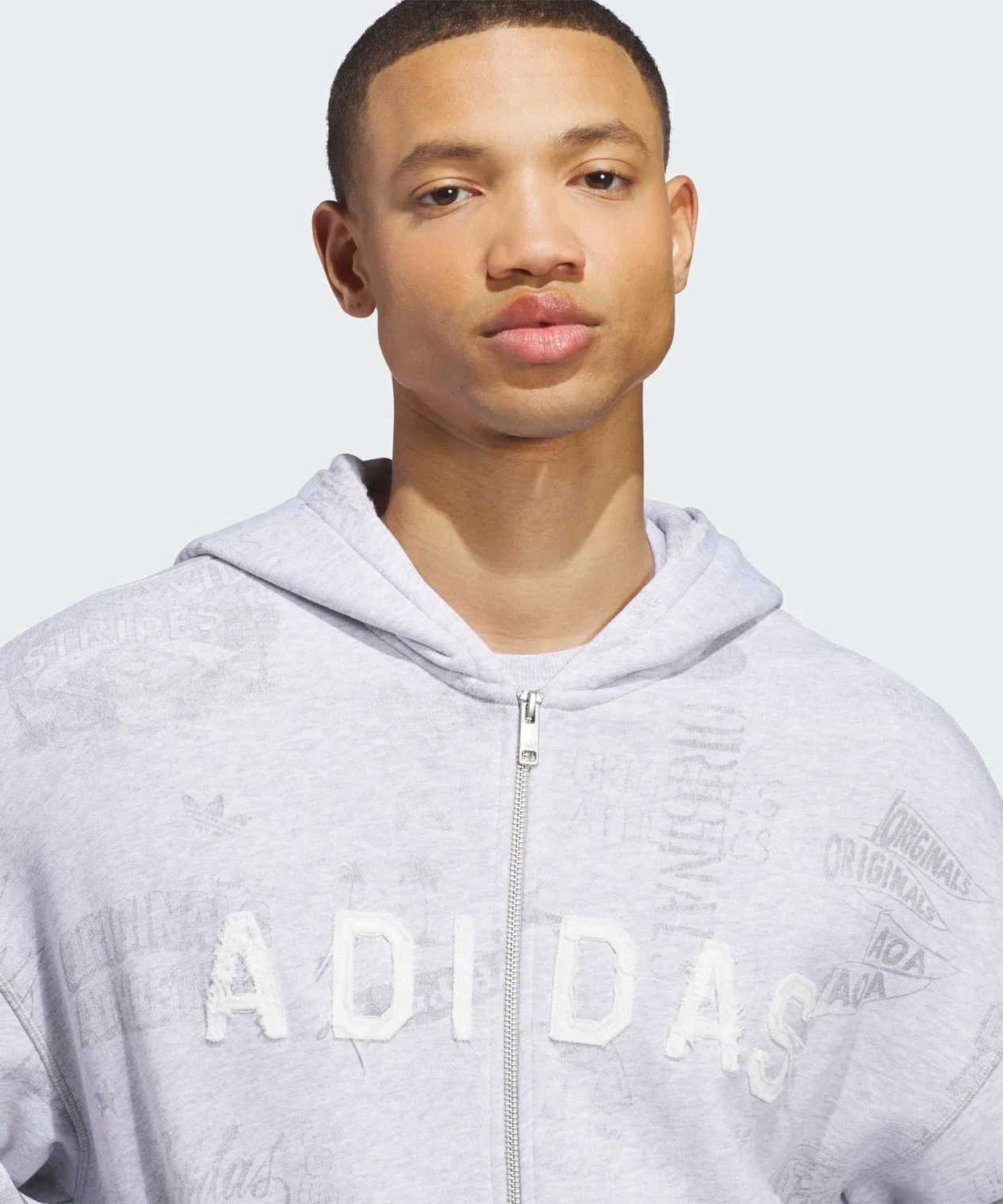 Мужское худи с принтом и полной застежкой-молнией, модель AOA Adidas, Серый — фото 3