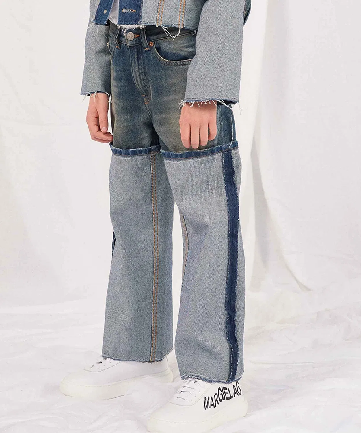 Детские джинсы с контрастной вставкой Indigo Blue MM6 Maison Margiela