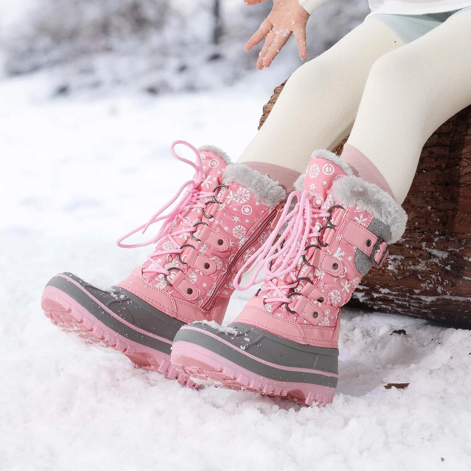 Детские зимние сапоги для девочек с защитой от снега DREAM PAIRS, Pink — фото 2