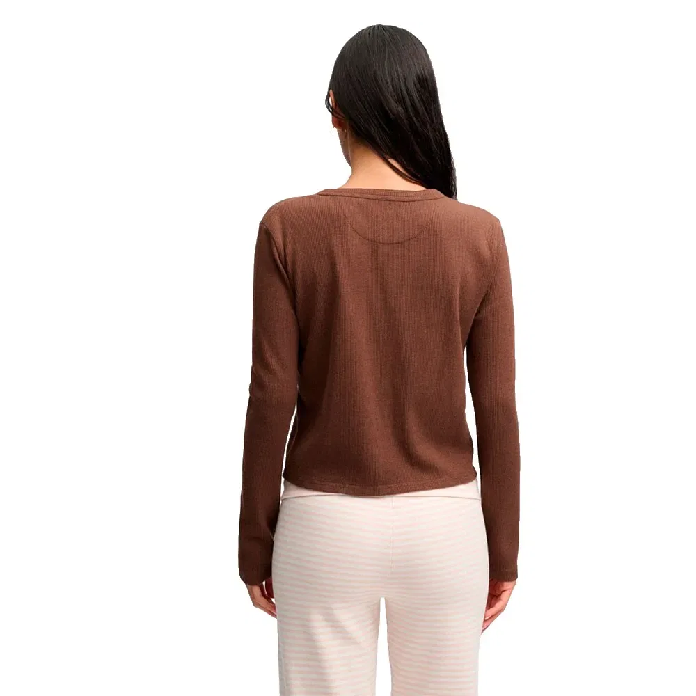Женский лонгслив с вафельным переплетением Athletic Essentials Waffle Button Superdry, Brown — фото 2