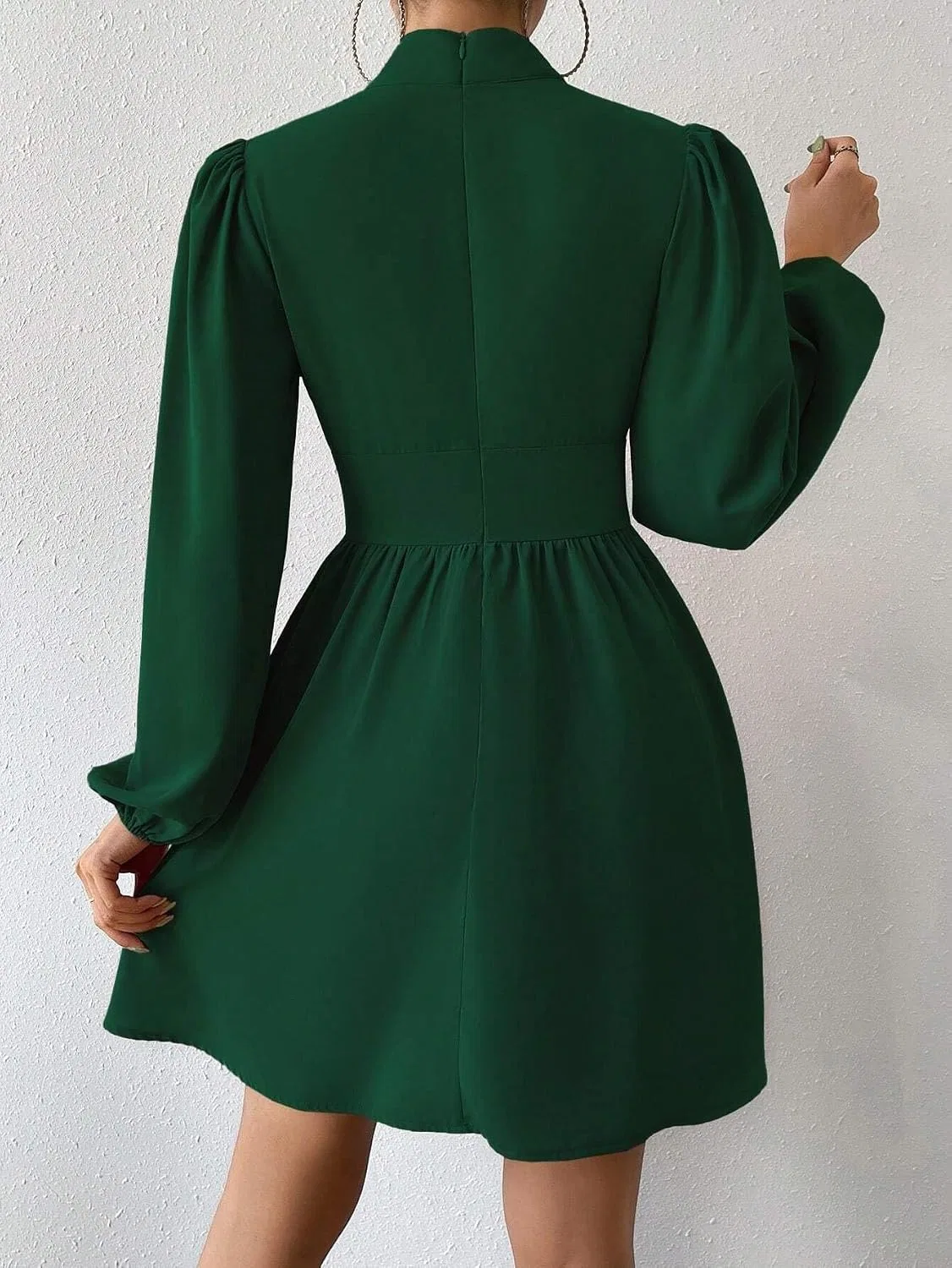 Женское короткое платье с завязкой на талии, Dark Green — фото 3