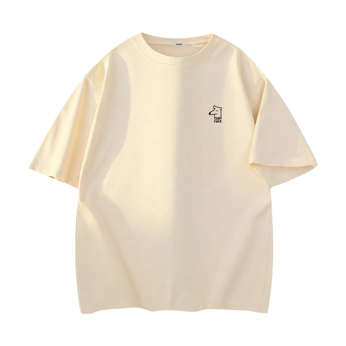 Детская футболка с круглым вырезом [Ice Silk Cool Version] MINISO, Light Beige (Hey Pi Da Ge Chest Logo)