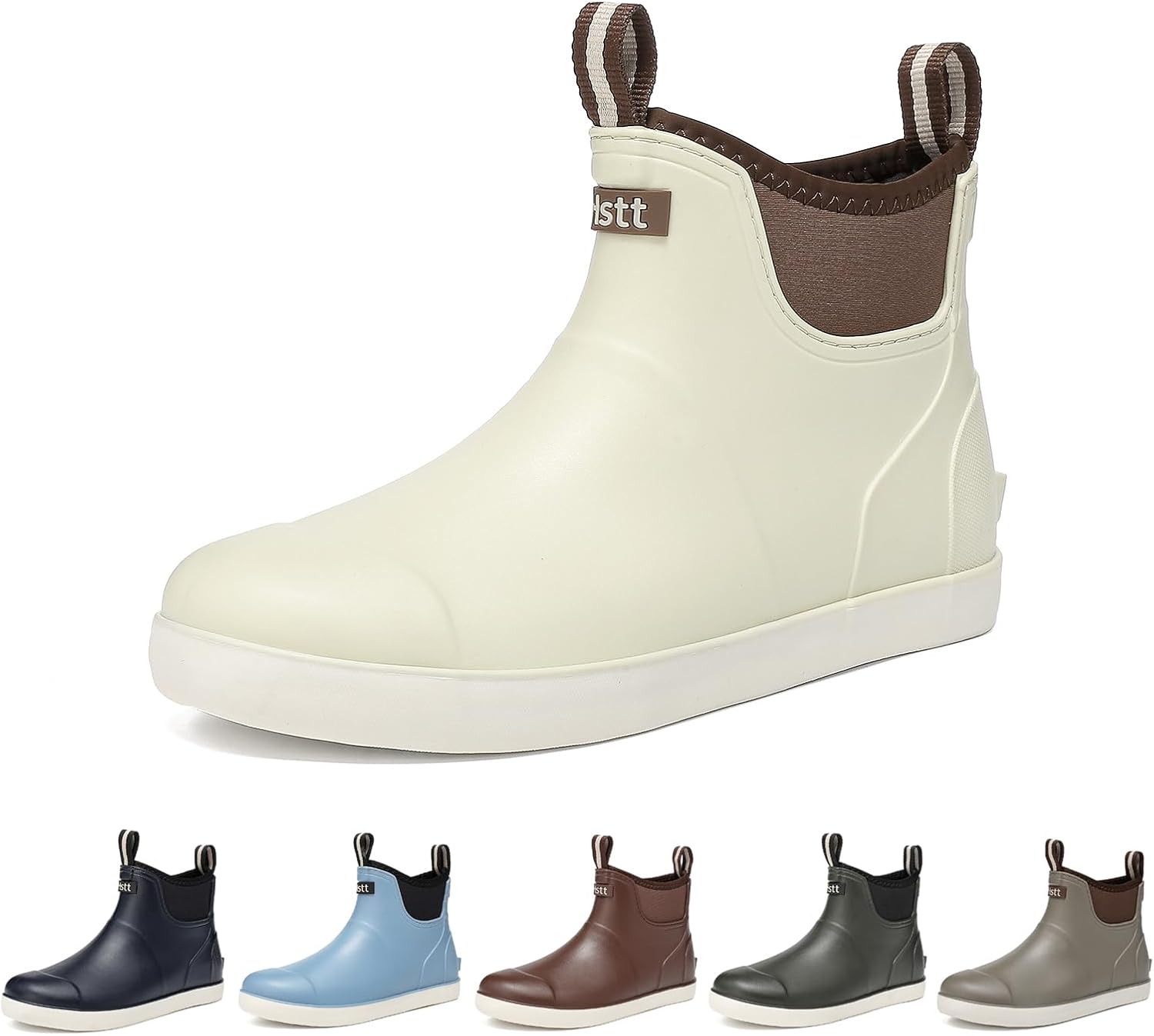 

Мужские ботинки для палубы, водонепроницаемые туфли для палубы, дождевые ботинки, ботинки для рыбалки в соленой воде, резиновые нескользящие садовые сапоги для садоводства, прогулок на лодке, кемпинга, парусного спорта и рыбалки Hsbdnzq, слонова...