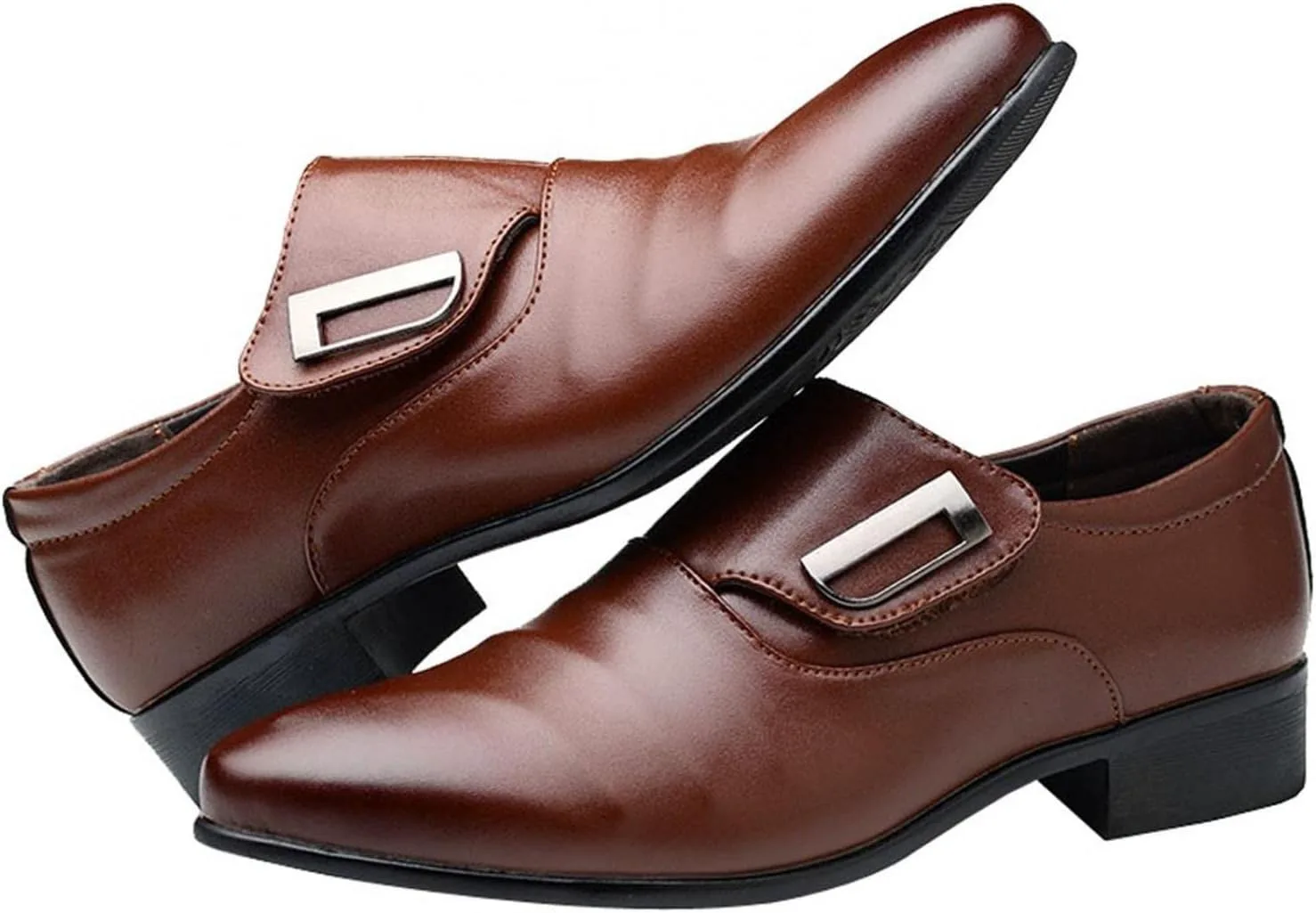 Мужские туфли Hbeylia Dressy Oxford, модные повседневные, простой стиль, кожаные, с заостренным носком, ботильоны до щиколотки, на подкладке, с пряжкой, формальные, для офиса, зимние и осенние, с крыльями, для свадеб и работы, коричневый — фото 2