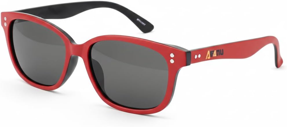 

Поляризованные солнцезащитные очки для подростков – линзы UV400 с цветным зеркальным покрытием, матовая круглая оправа, для маленьких лиц – для велоспорта и активного отдыха AEANU, Red Frame/Grey Lens