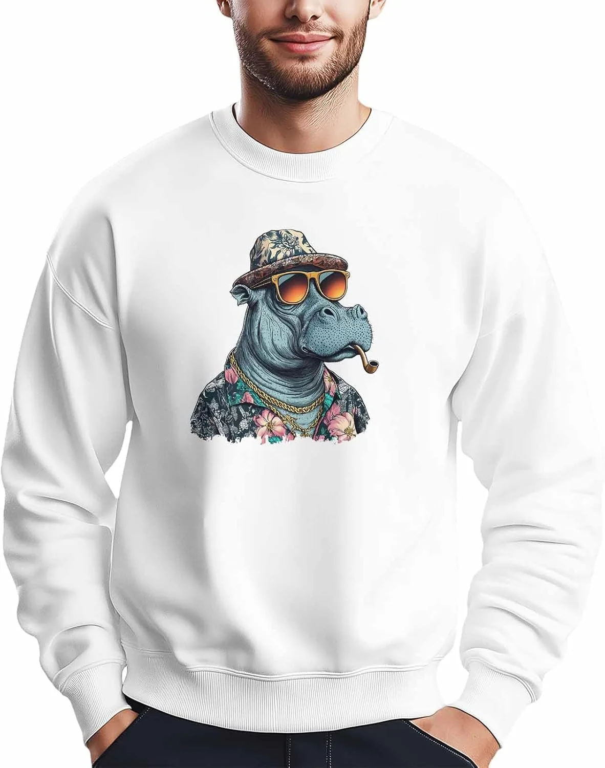 

Мужской свитшот с принтом "Веселый бегемот с сигаретой" Winvebermior