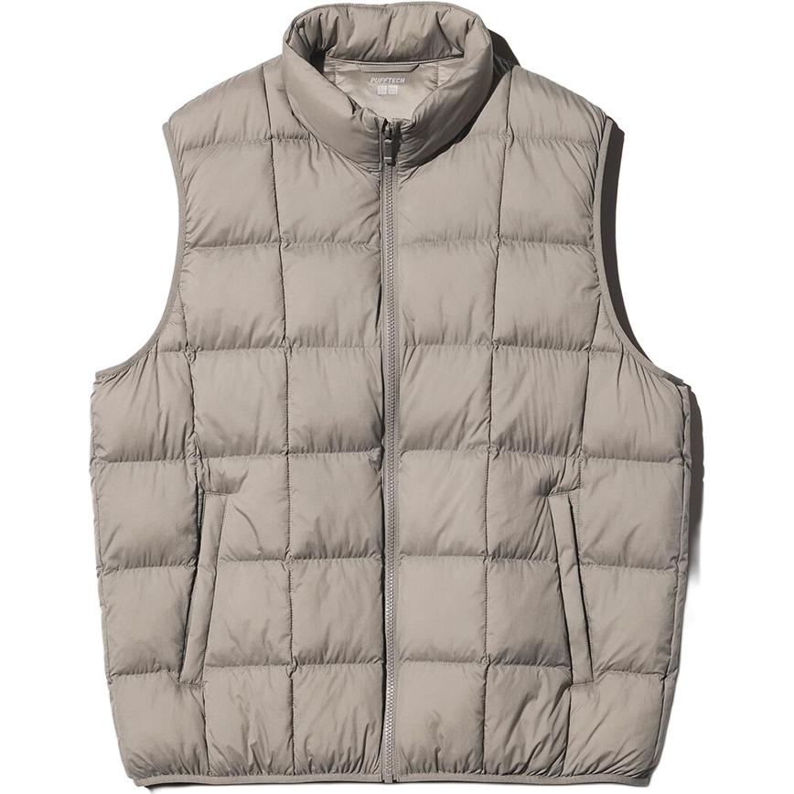 

UNIQLO Пуховик-жилет Unisex темно-бежевый с воротником-стойкой умеренной высоты