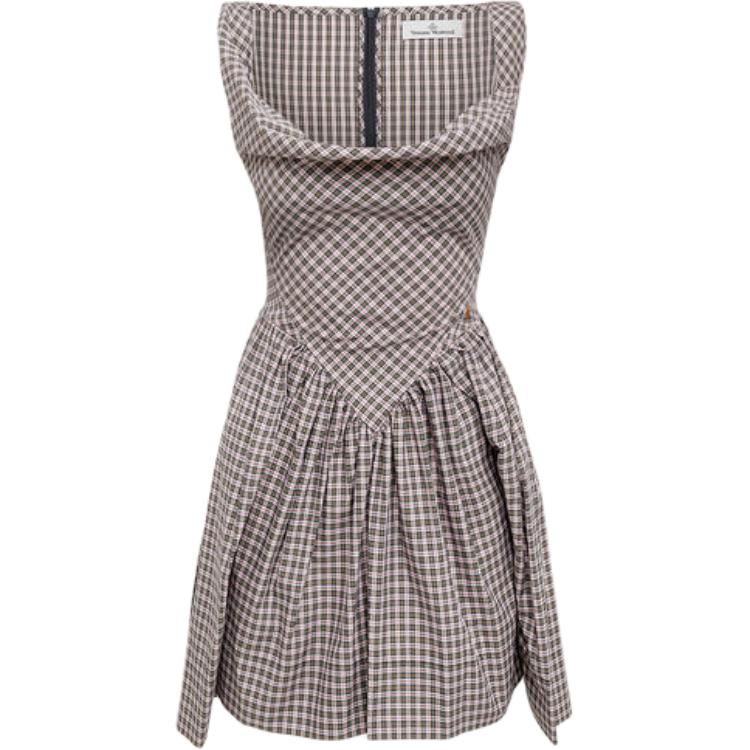 

Платье с открытыми плечами в клетку Vivienne Westwood, экрю