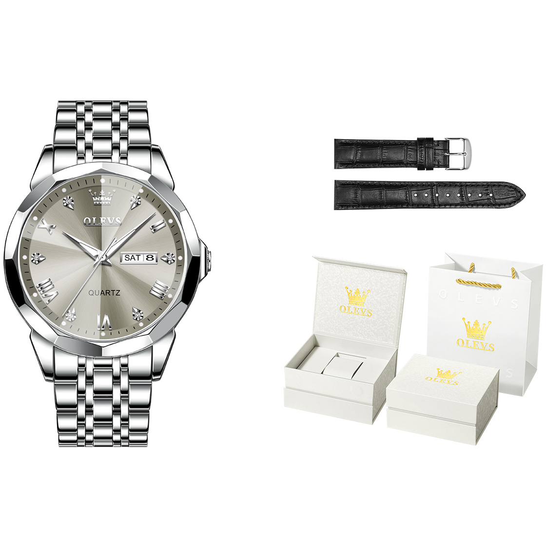 

OLEVS Часы Quartz Movement Stainless Steel Watchband Watch Men's Watch White Dial