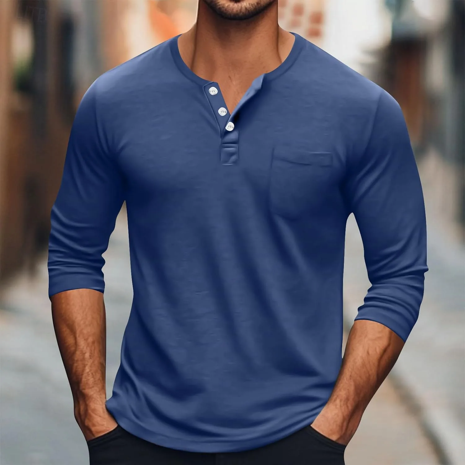 Футболка Henley с длинным рукавом и карманом — фото 2