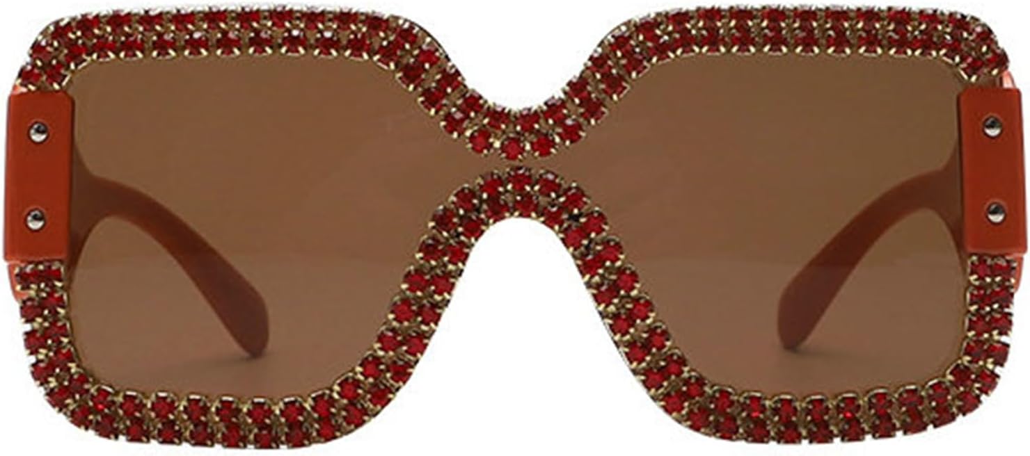 

Willochra Роскошные солнцезащитные очки без оправы с квадратными линзами и стразами для женщин, большие солнцезащитные очки с бриллиантами, модные очки с украшениями, Orange