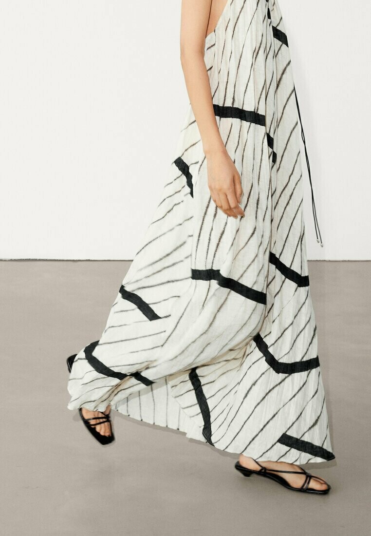 

Длинное платье Stripe Print Halter Massimo Dutti, бежевое