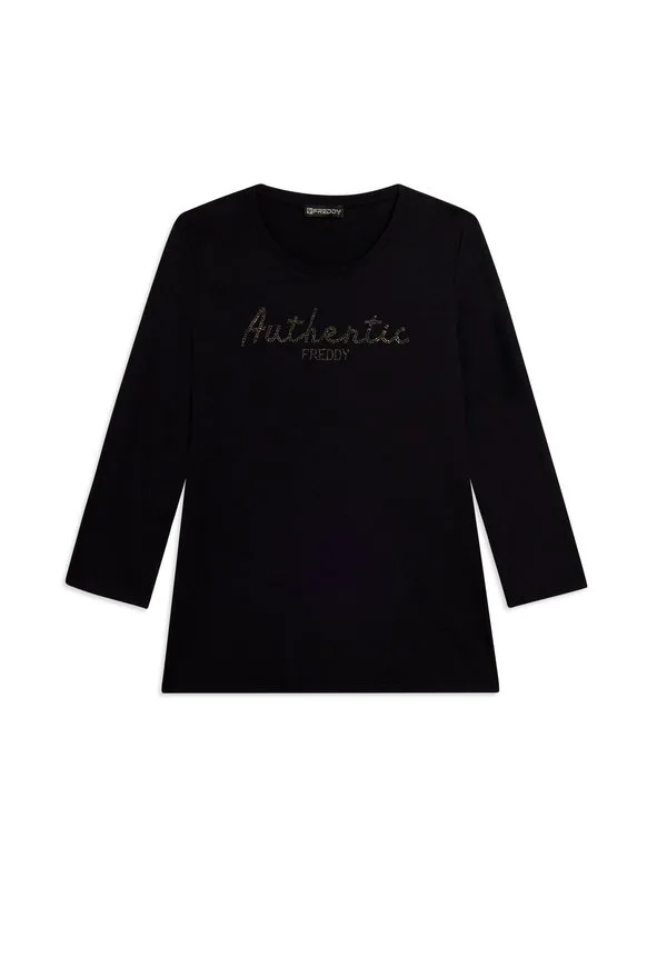 

Футболка 3/4 "аутентичная" с логотипом, украшенным стразами. Freddy, Black, Черный, Футболка 3/4 "аутентичная" с логотипом, украшенным стразами. Freddy, Black