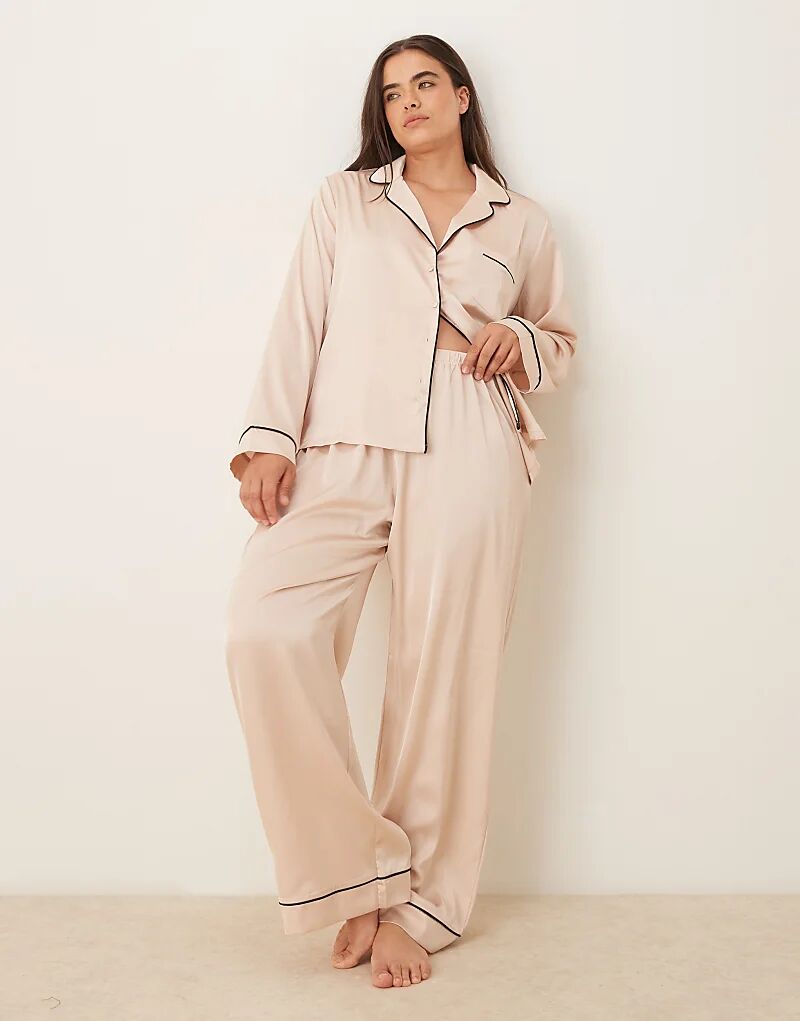 

Пижамный комплект из атласной рубашки и брюк ASOS DESIGN Curve цвета шампанского Asos Curve
