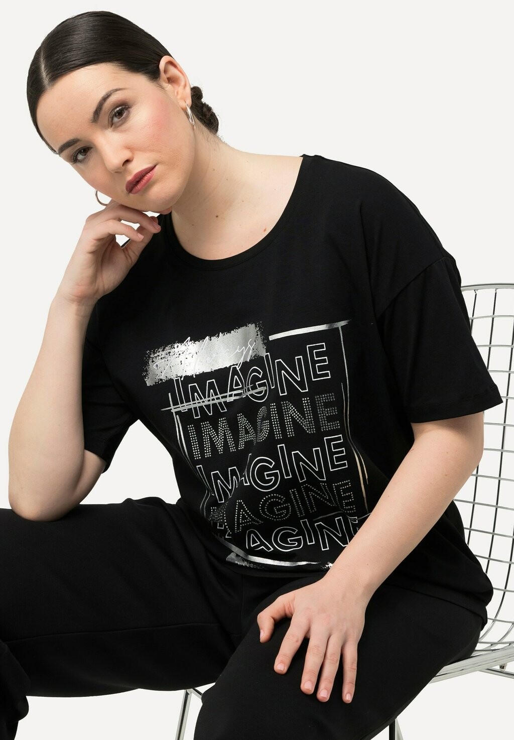 

Футболка с принтом IMAGINE SHORT SLEEVE GRAPHIC Ulla Popken, черный