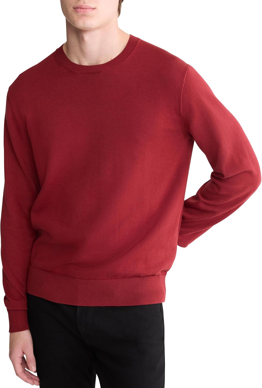 Мужской свитер Calvin Klein из смеси хлопка, объемный, с круглым вырезом, в рубчик, Syrah — фото 3
