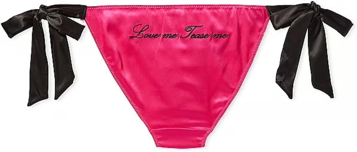 Трусики Victoria's Secret Cheeky с вышивкой и боковыми завязками, цвет Pink/Black, новые — фото 4