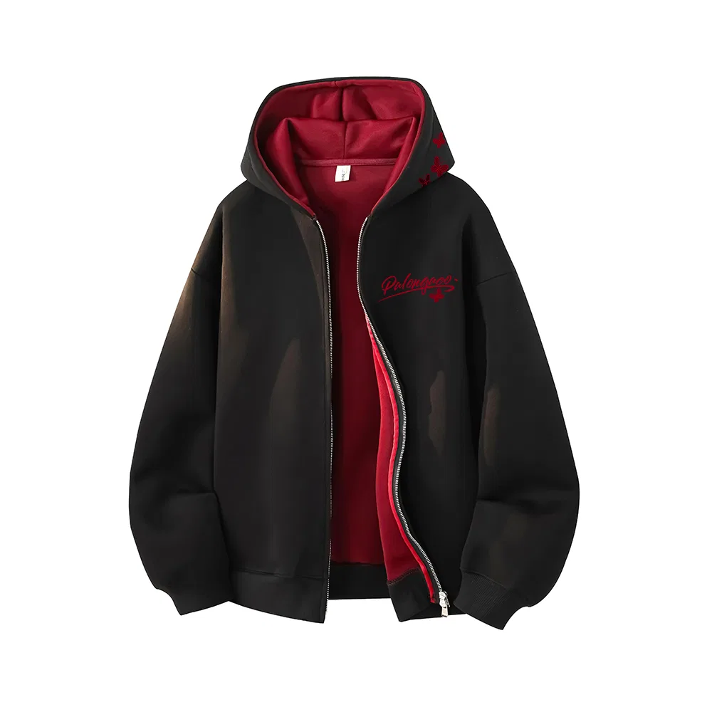 Детский худи с капюшоном на пуговицах Cardigan, PAL ONGACO, Black & Red