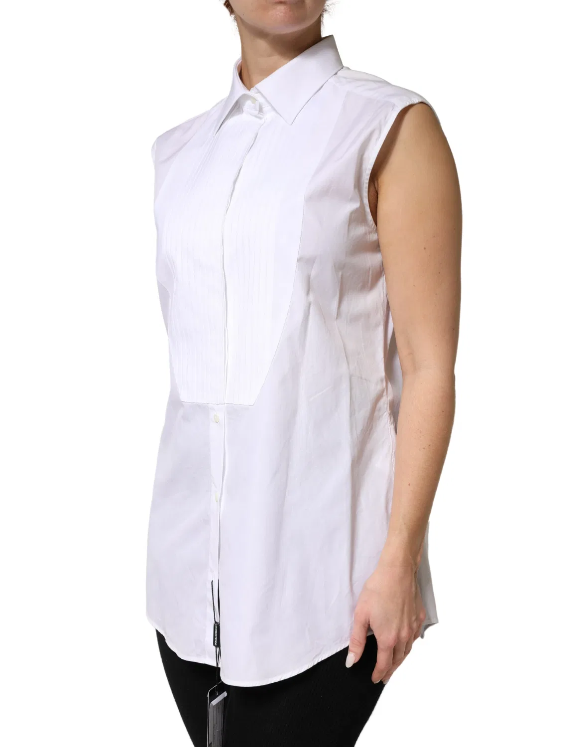 Женская рубашка без рукавов с бантовыми складками Sleeveless Shirt Dolce & Gabbana, White — фото 3