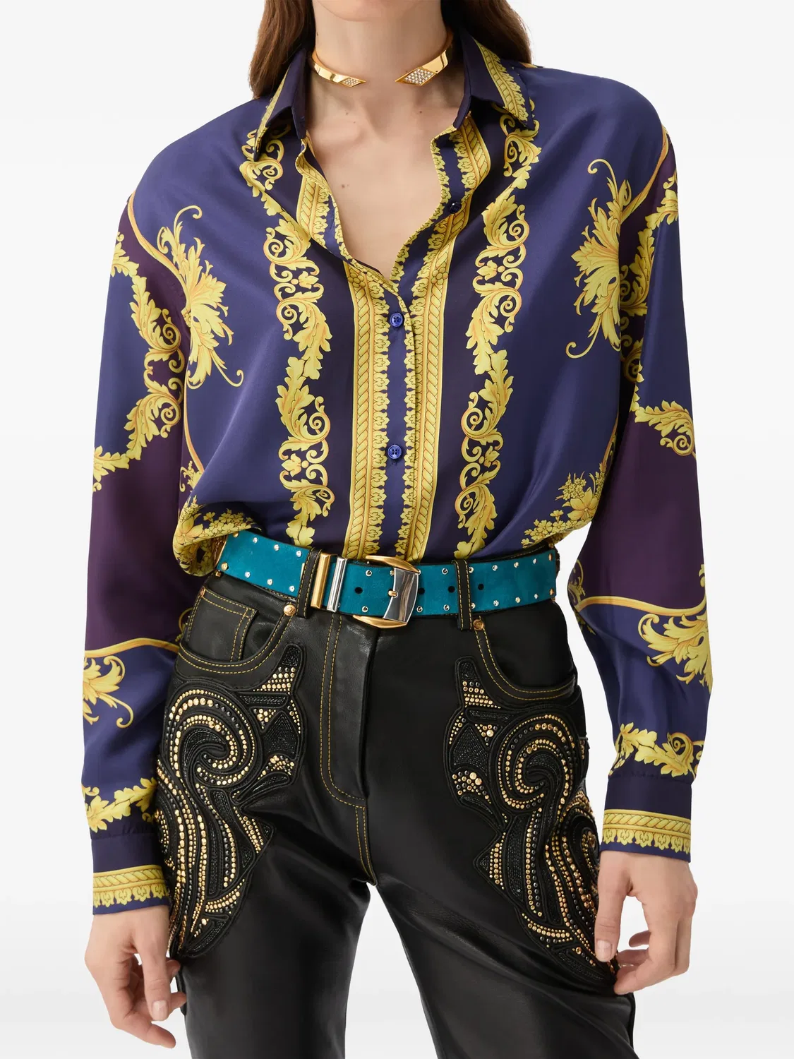 Рубашка из саржевой ткани с принтом Versace, фиолетовый — фото 2