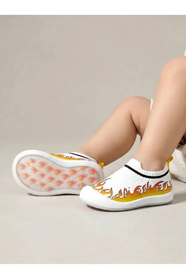 Детские кроссовки для мальчиков с принтом New Generation Sole Printed Orthopedic First Step Baby Kids Sports Sneaker Barefoot Shoes Blaze Db Kids, White Flame — фото 3