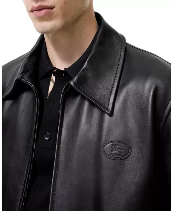 Мужская кожаная куртка из мягкой кожи Leather Bloomsbury Harrington Burberry, черный — фото 3