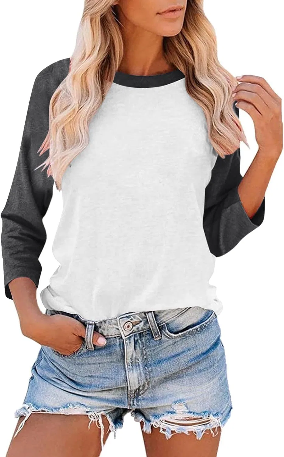 Женская футболка с рукавом 3/4 Color Block Raglan Tshirt, Dark Gray-2