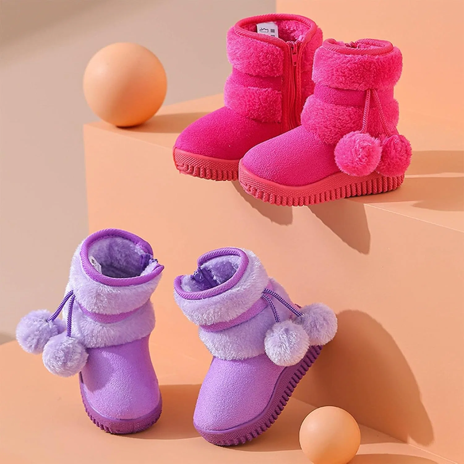 Детские зимние сапоги для девочек и мальчиков с мехом, Purple — фото 4