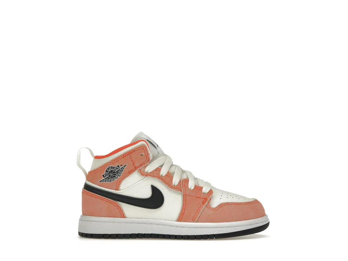 Детские кроссовки с оранжевой замшей Jordan 1 Mid SE Jordan, Team Orange/Sail/White/Black